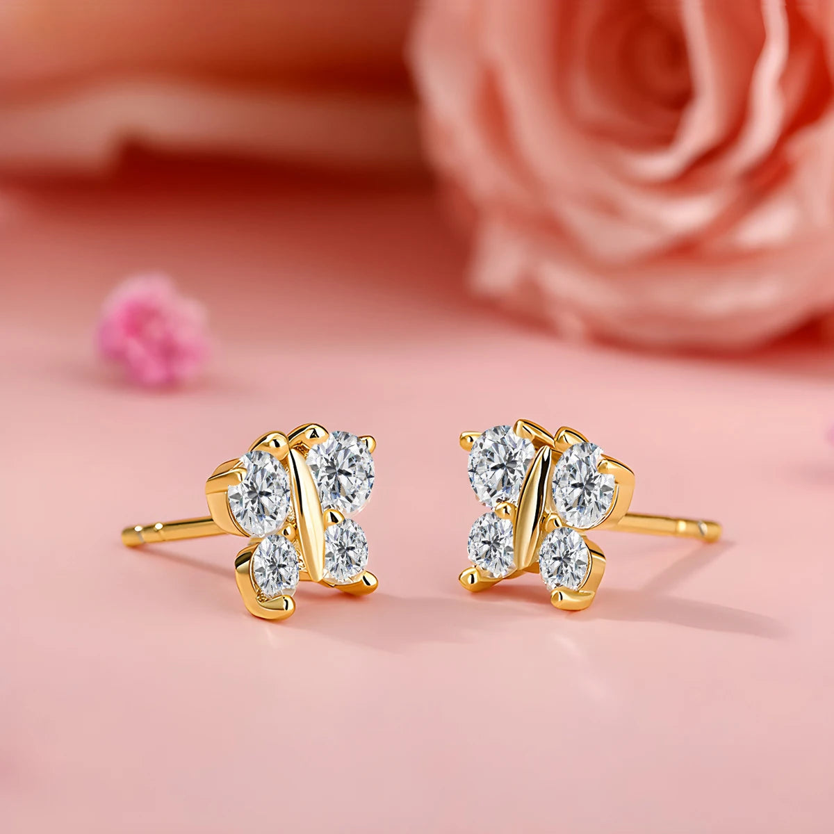 Gioiellieri Designer Style Fine Jewellery Factory Woman Luxury Gift Moissanite Hollow 14K Gold Butterfly Stud Earrings