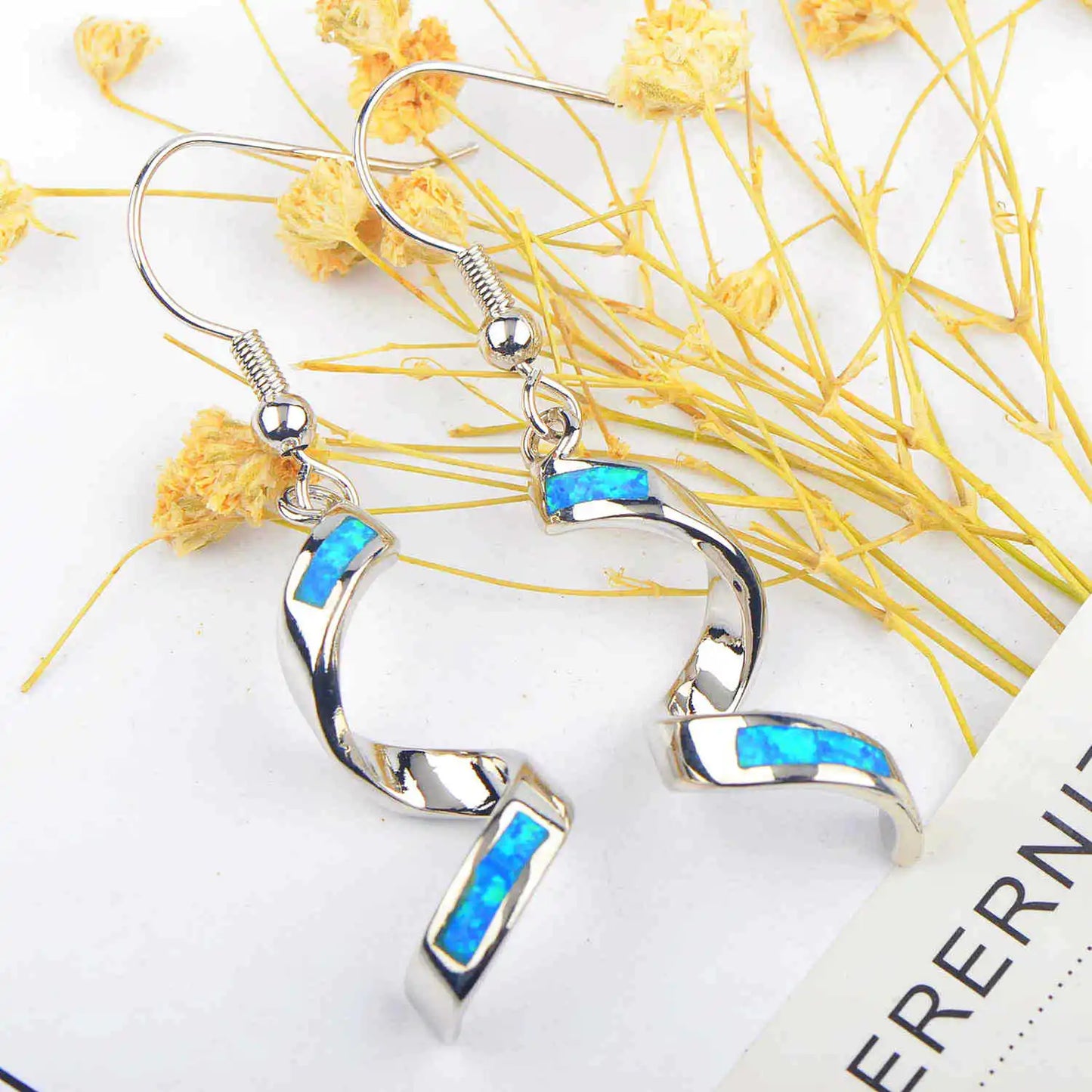 Dainty Blue Opal Vortex Earrings  Euro-Style Popular Spiral  Jewelry for Ladies