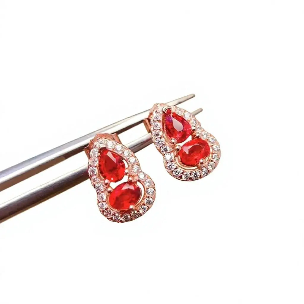 Gioiellieri Natural Red Sapphire Earrings 925 Sterling Silver Stud Earrings with Pigeon Blood Red Oval Cut Gemstone for Women Luxury Jewelry