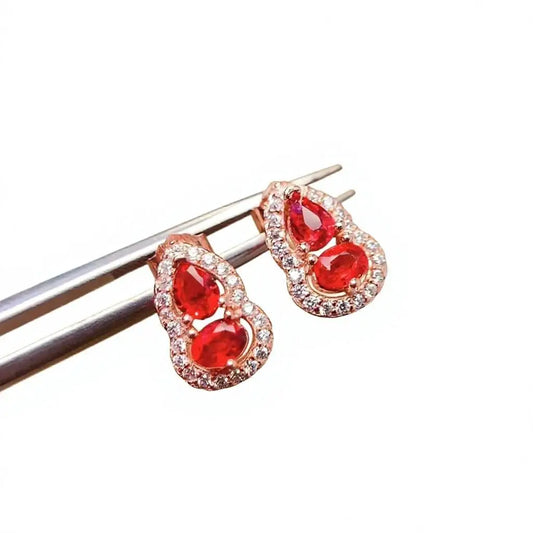 Gioiellieri Natural Red Sapphire Earrings 925 Sterling Silver Stud Earrings with Pigeon Blood Red Oval Cut Gemstone for Women Luxury Jewelry