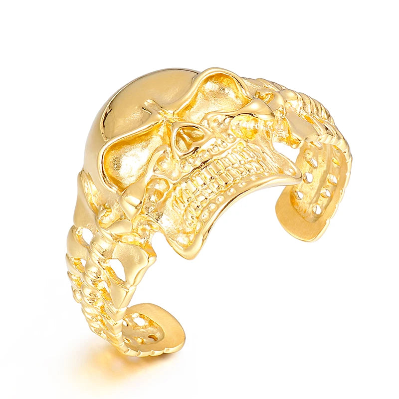 KALEN Punk Stainless Steel Men Bracelet Skull Cuff Open Bangle Bracelet