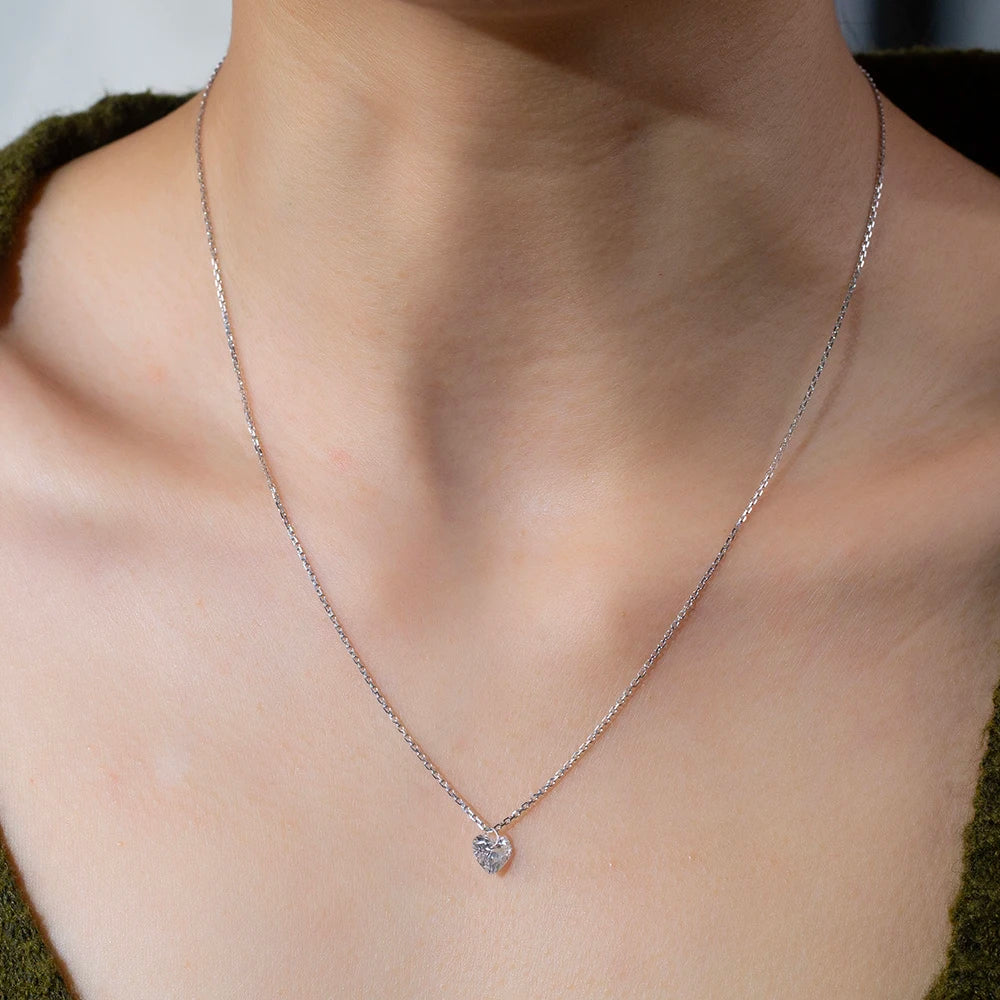 Gemfiori MSN-956 9k with 1ct Loose Heart Lab Grown Diamond Pendant Necklace for Woman Custom Jewelry Valentine's Gift for Girlfriend