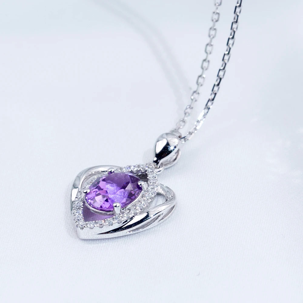Custom Fine Jewelry MSN-912 18K White Gold Necklace Chain Oval Shape Violet Lab Grown Gemstone Necklace