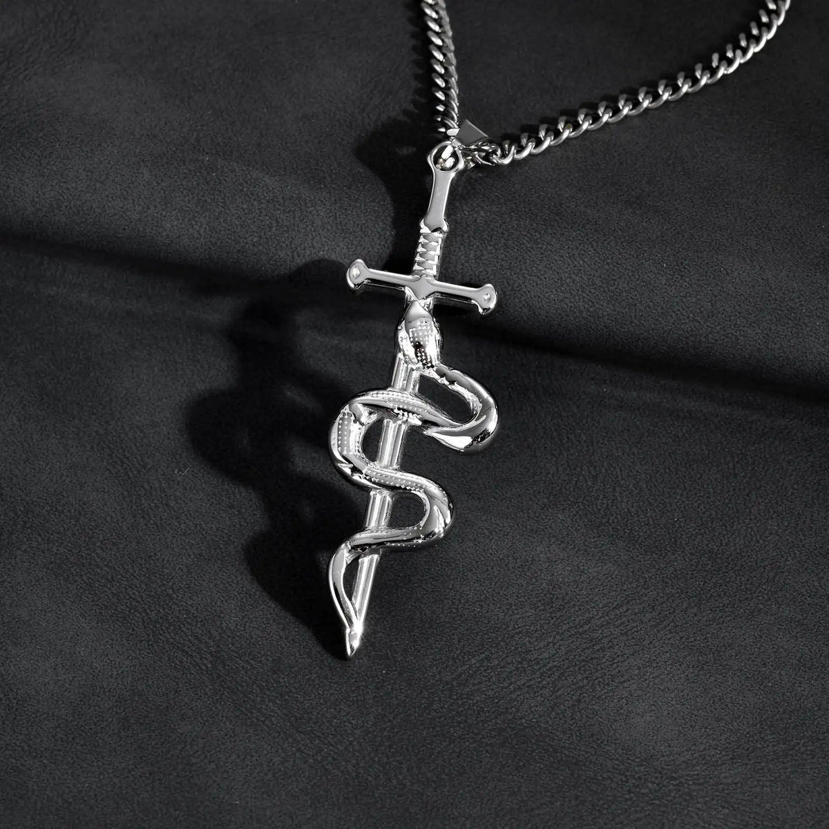 REBEL Men's Stainless Steel Snake Head Necklace Roman Numeral Rectangle Pendant Black Silver Gold Plated Trendy Christian Party GOLDIX