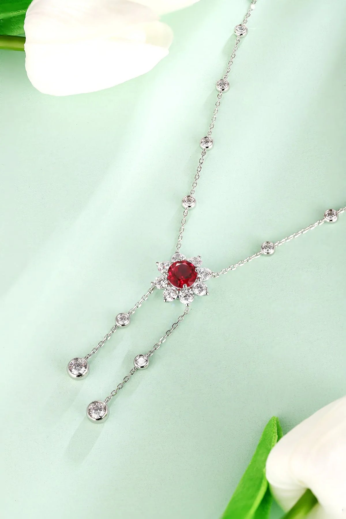 Gemfiori Anster 925 Sterling Silver High-quality Cultivated Ruby Necklace - Suitable for Parties or As a Gift