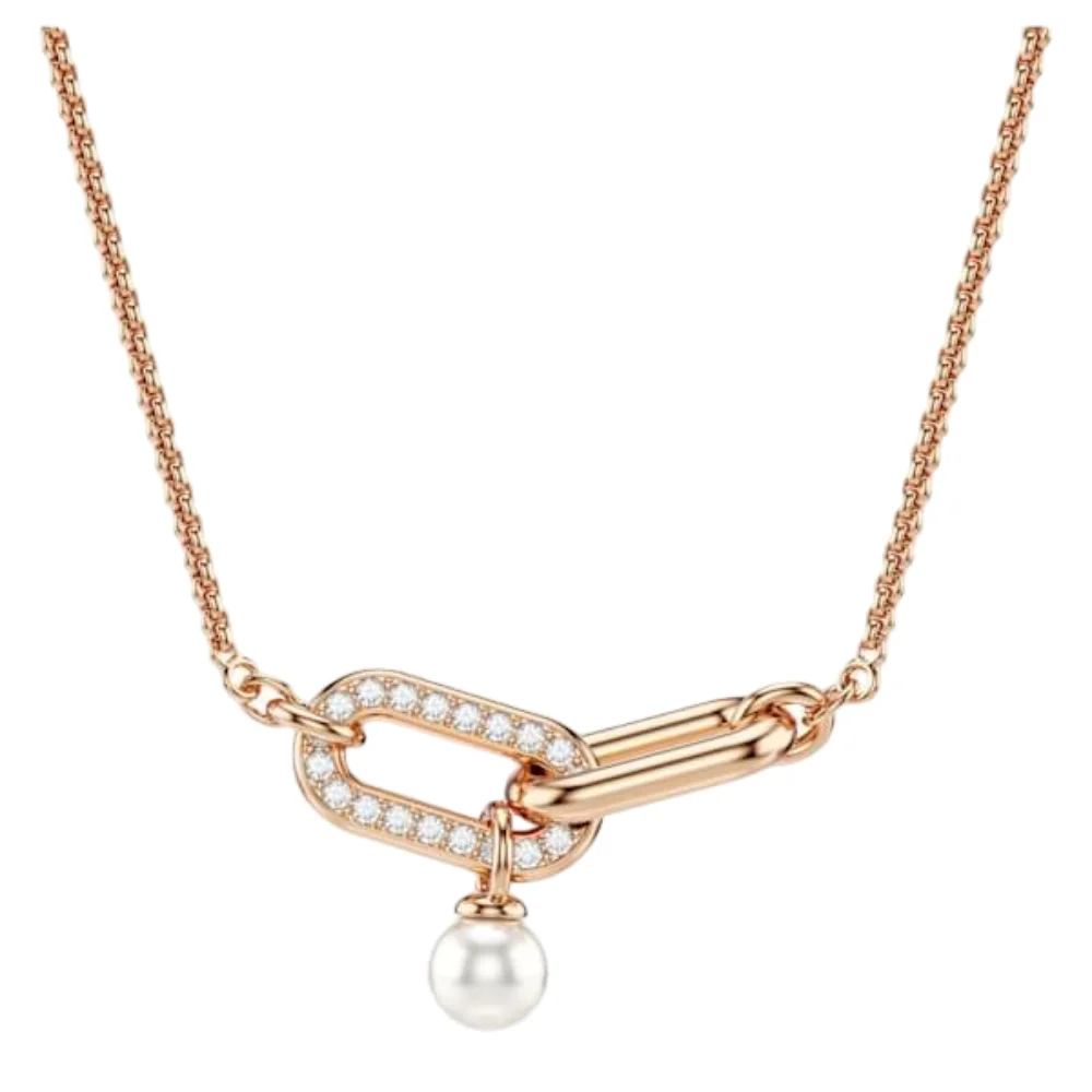 S&S Women Classic Copper Circle Crystal Zircon Pendant Necklace Silver Rose Gold Plated Sparkling Cubic Zirconia Dainty Chain Party