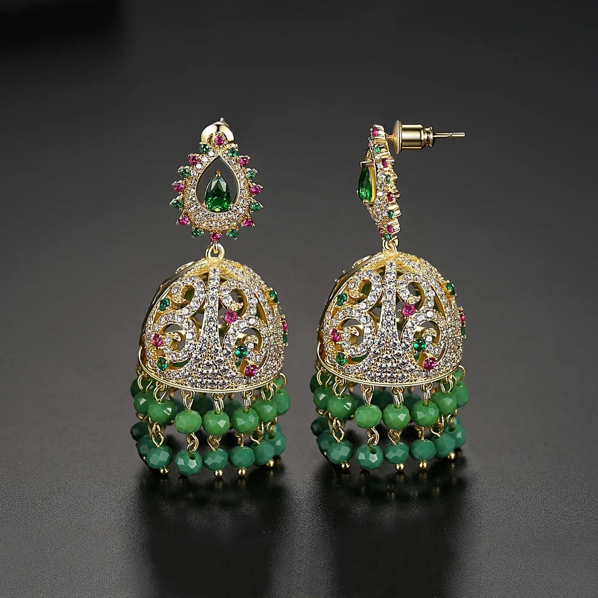 Vintage Gold Openwork Indian Jhumka Earrings Fashion Jewelry Women Party Wear Luxury Zirconia Teardrop Ear Stud Drop Earrings