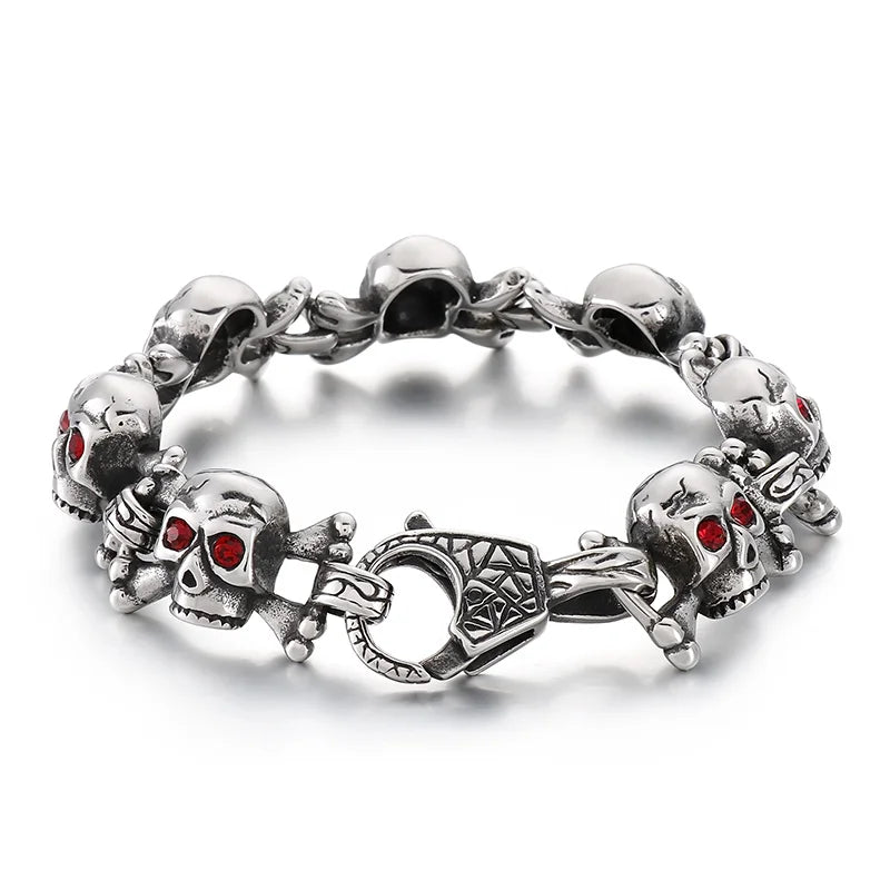 VIKING Mens Punk Skull Hand Charm Link Chain Bracelet – Silver Stainless Steel