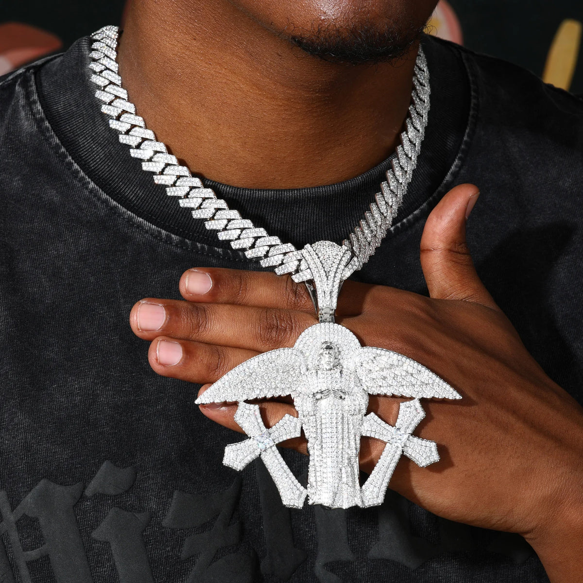 Fashion Hip Hop Jewelry Christian Charm 18K Gold Plated VVS Moissanite Diamond Iced Out Wing San Judas Tadeo Pendant with Cross