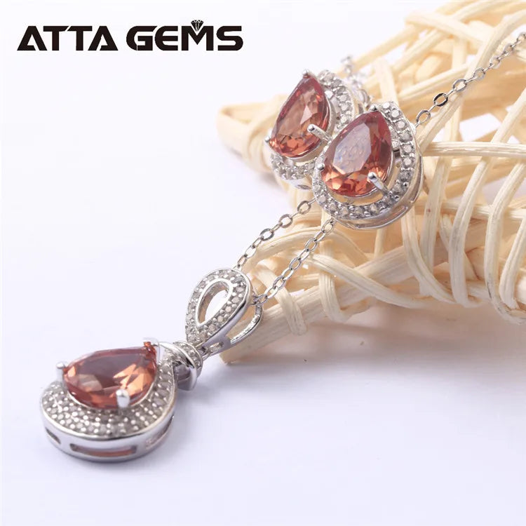 Synthetic Diaspore Zultanite Gemstone Jewelry Sets 925 Sterling Silver Ring Water Drop Earrings Necklace Wedding Gift for Women