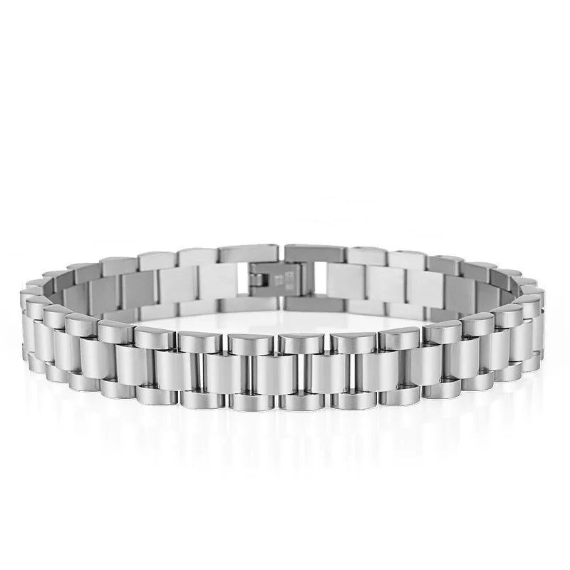 REBEL FASHIONISTA 10mm Men Bracelet 18k Gold Plated Stainless Steel Strap Fine Jewelry Bracelets & Bangles