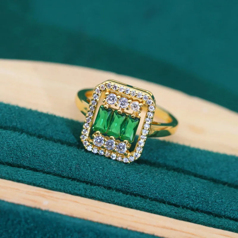 XOTICA New Arrival Green Zircon Wedding Jewelry Set for Women Gold Color Bracelet Earrings Ring for Party Halloween Perfect Gift