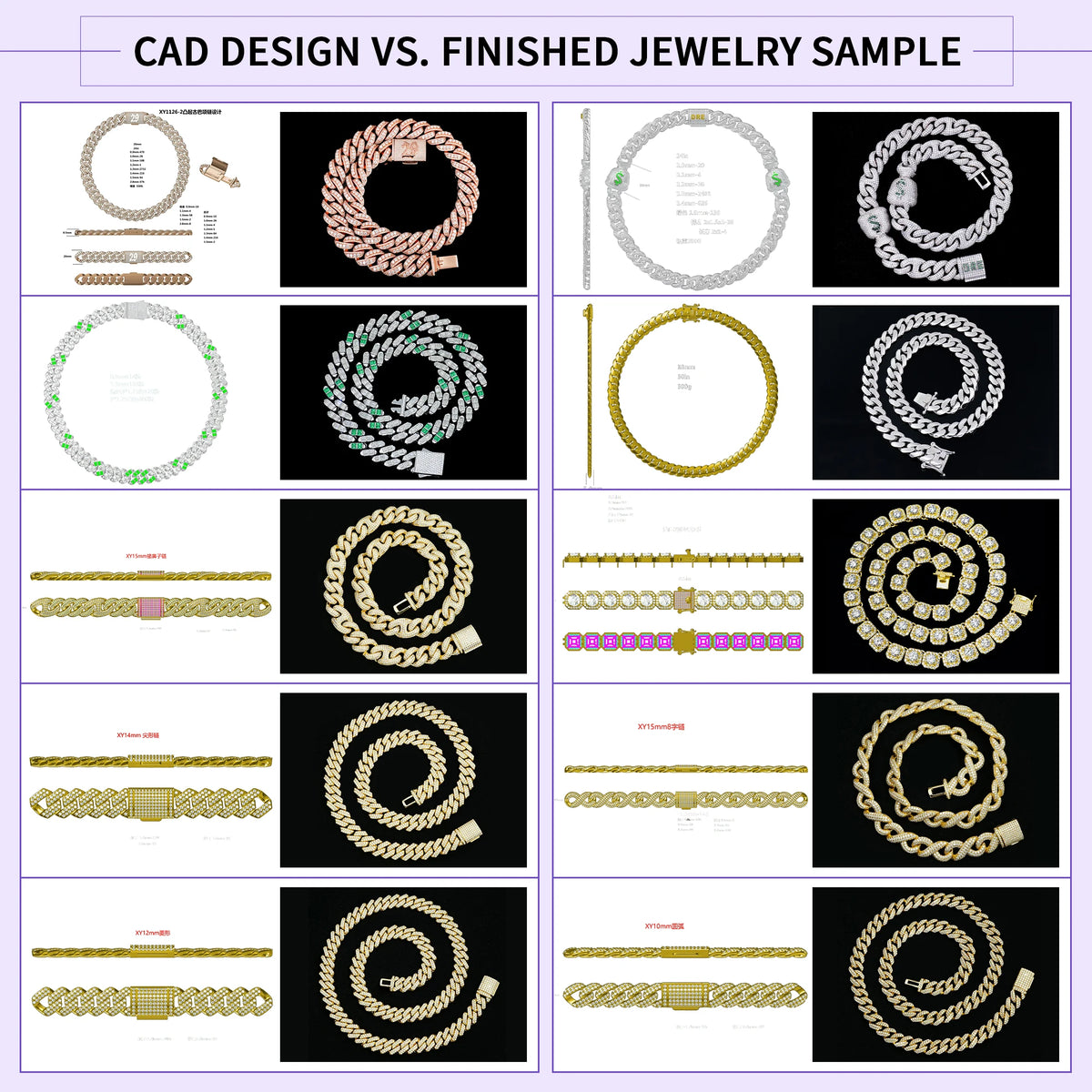 Factory Wholesale 8-20mm Gold Plated Vvs Iced Out Full Diamond Miami Moissanite 925 Sterling Silver Cuban Chain Link Bracelet