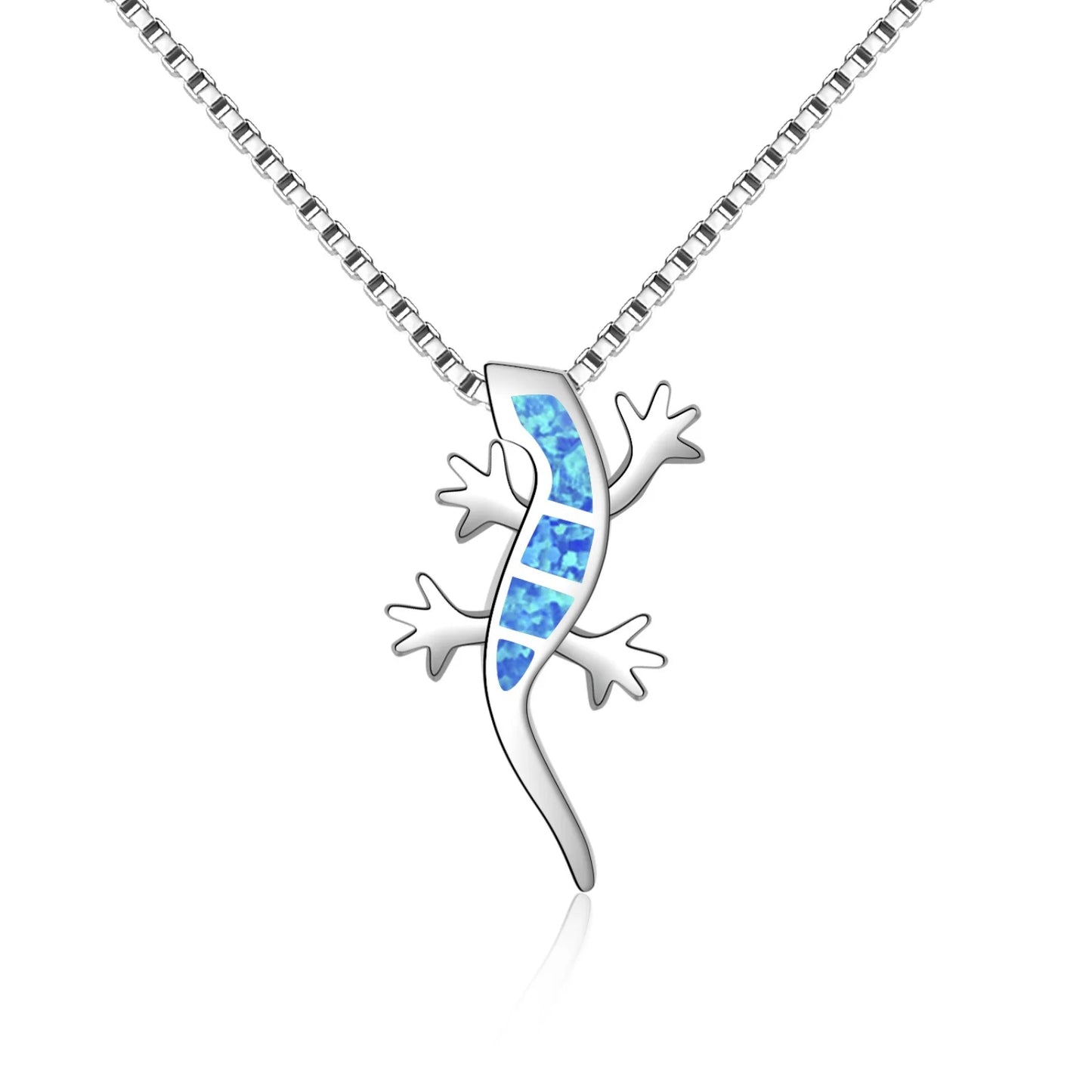 Tiktok Ins Trending Opal Lizard Necklace - Blue Fire Opal Statement Jewelry Wholesale for Fashion Brand