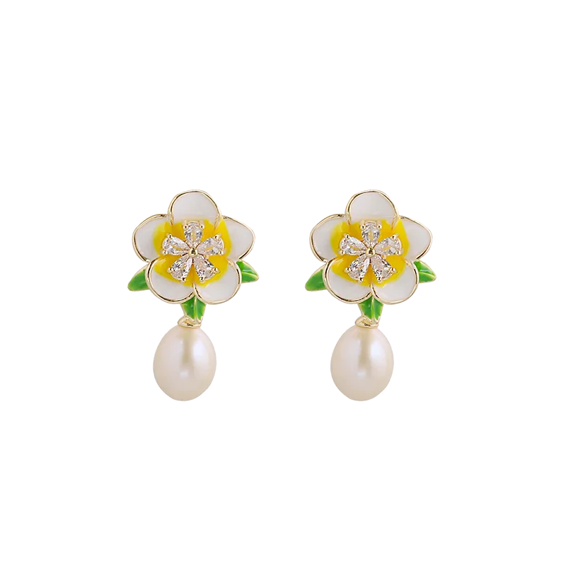 Natural Freshwater Pearl Pink Butterfly Pendant Earrings Korean Style Women Luxury Jewelry Fashion Ladies and Girls Gift GE1584