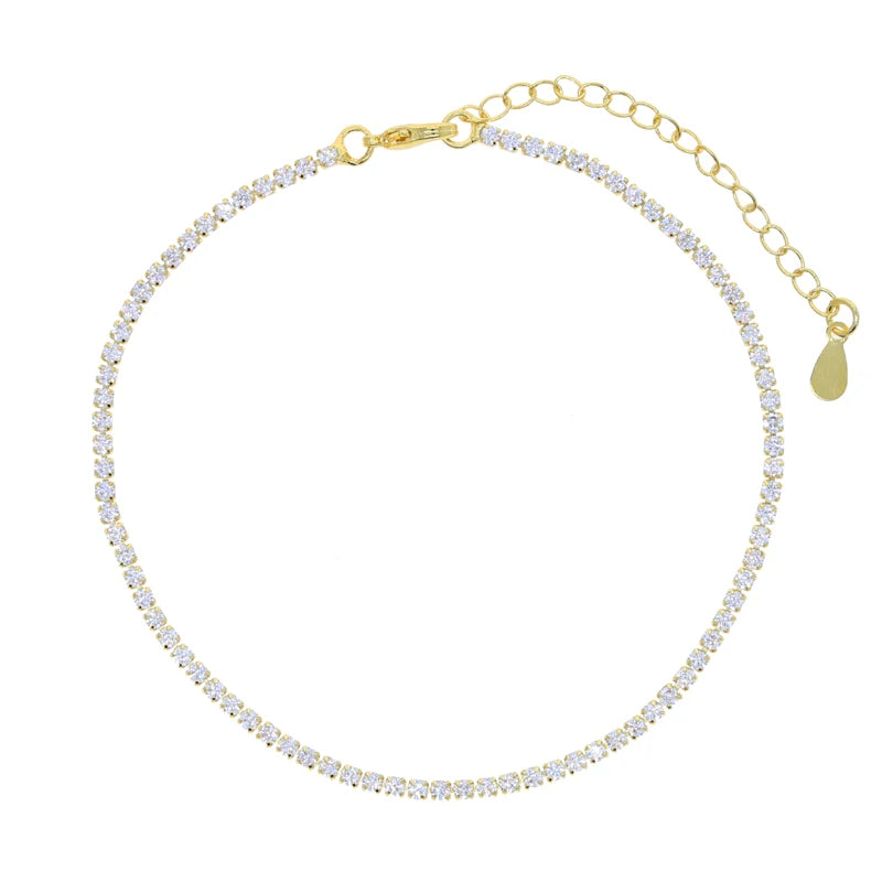 18K Gold Plated White Pink Green Turquoise Black Zirconia Fashion Women Jewelry CZ Summer Colorful Tennis Chain Foot Anklet