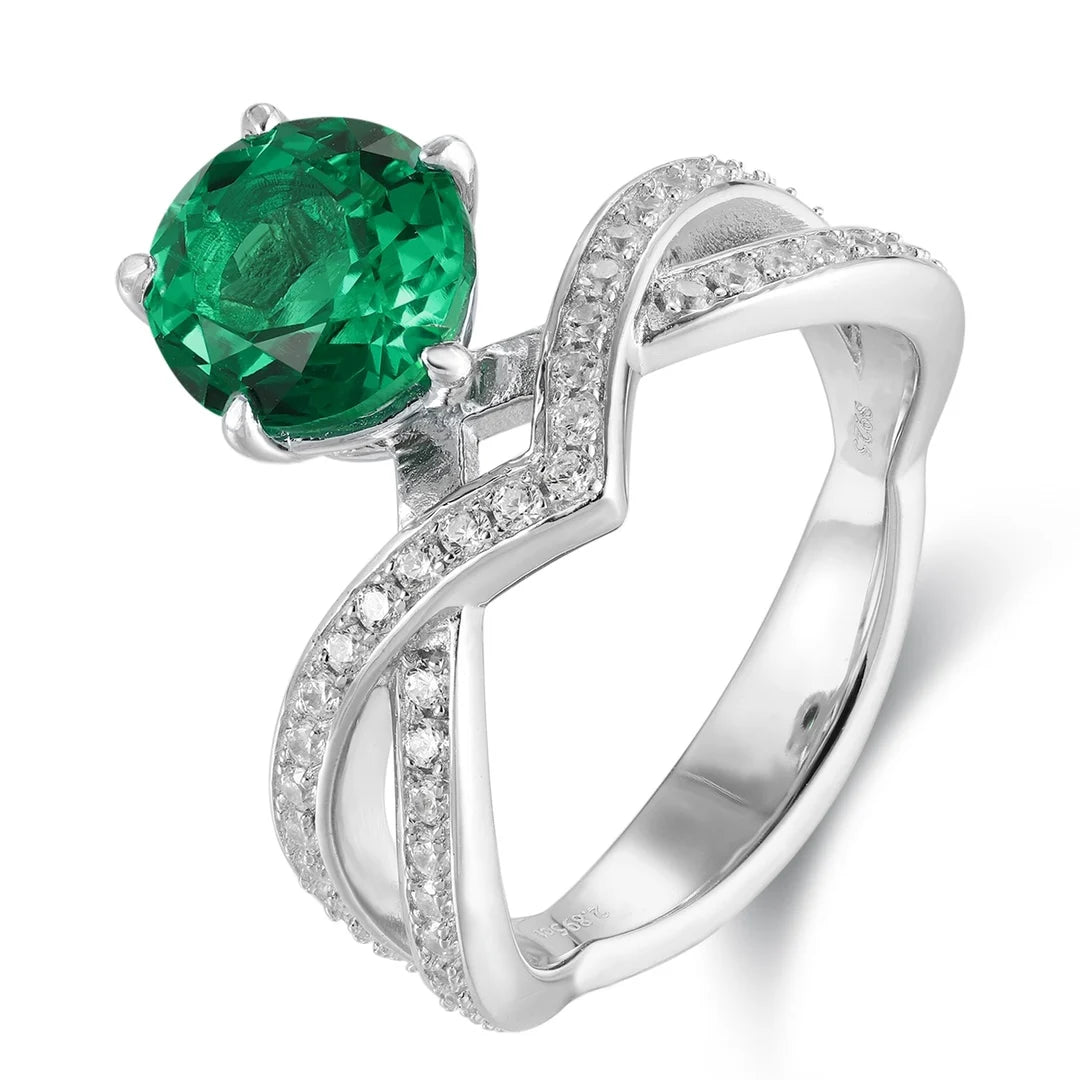 Gemfiori Lab Grown Gemstone Ring 925 Sterling Silver Emerald Ring Birthstone Rings for Mothers Valentines Thanksgiving Day Size 5-10