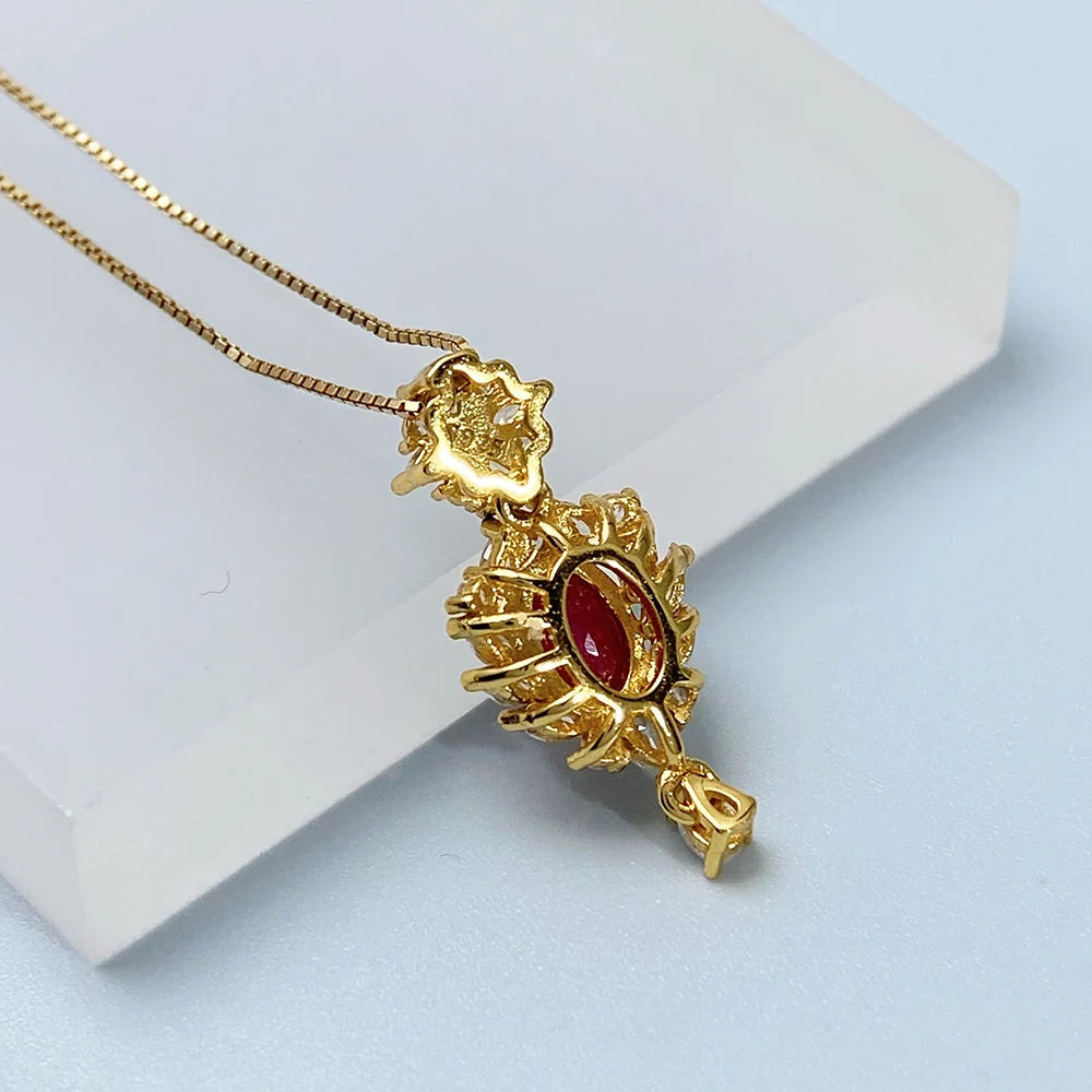 Gioiellieri 925 Silver Ruby Pendant with Natural Red Gemstone for Women July Birthstone Fine Jewelry Wedding Engagement Fashion Jewelry Gift
