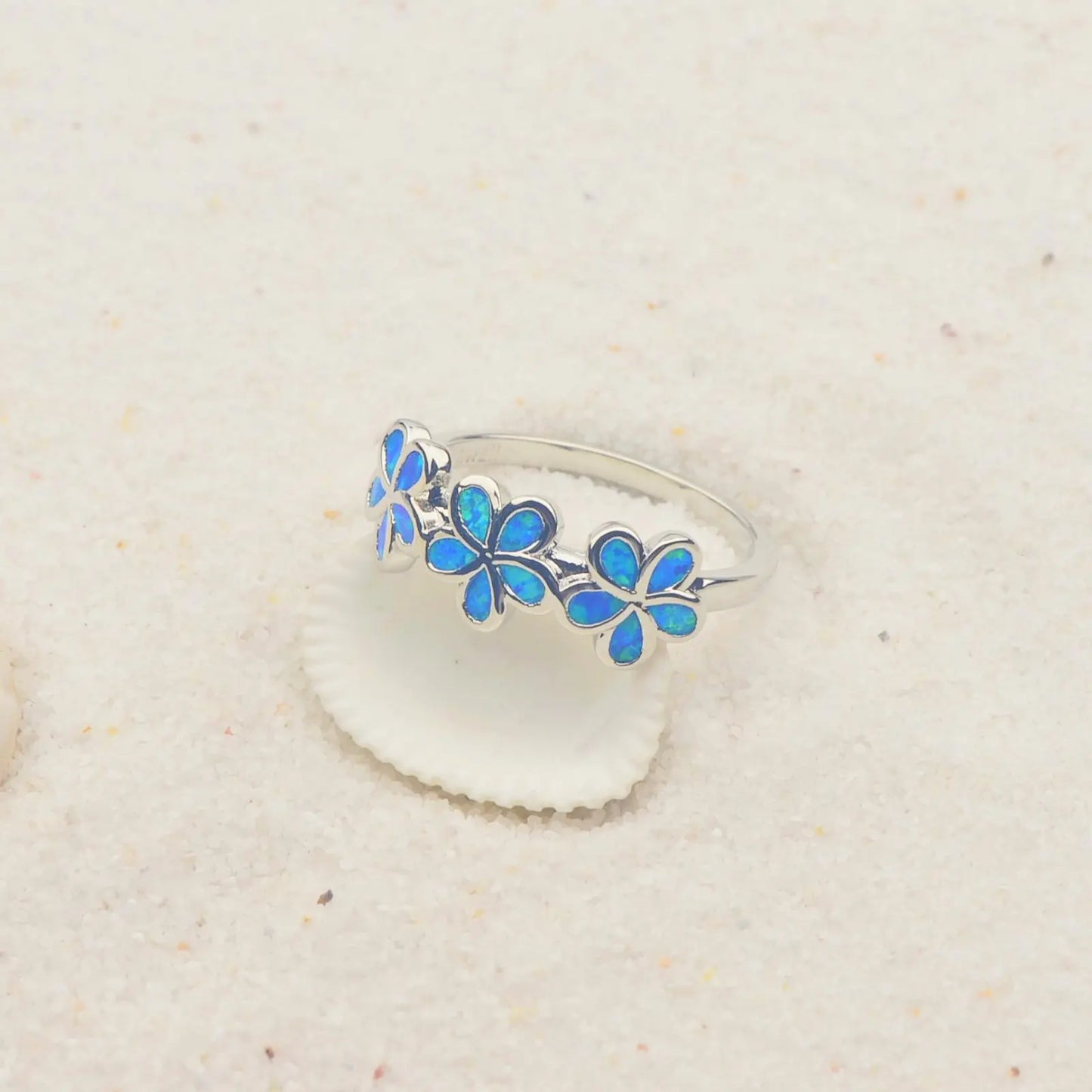 Flower Blue Opal Twisted Ring | Iridescent Gem Inlay Band | Nature-Inspired Fashion Jewelry for Women Trendy Wear