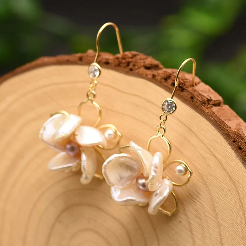 New Jewelry Yiwu Wholesale Natural Baroque Pearl Stud for Women Flower Earrings Korean Wholesale Bulk 18K Gold Plated Jewelry