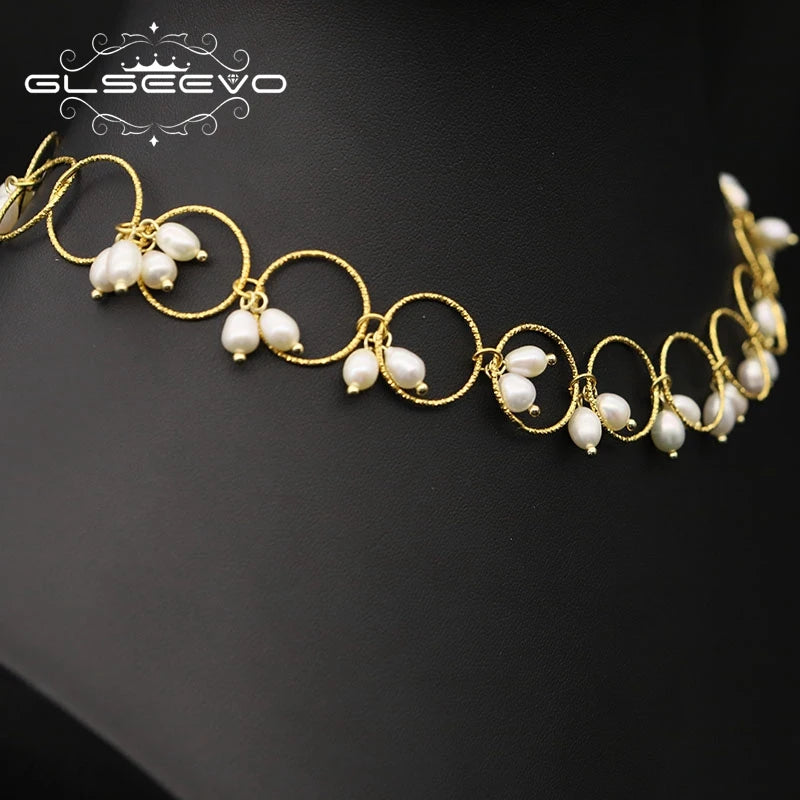 Natural Freshwater Pearl Round Necklace Hand Gold Plated Fashion Exquisite Cute Girls Ladies Necklace Jewelry