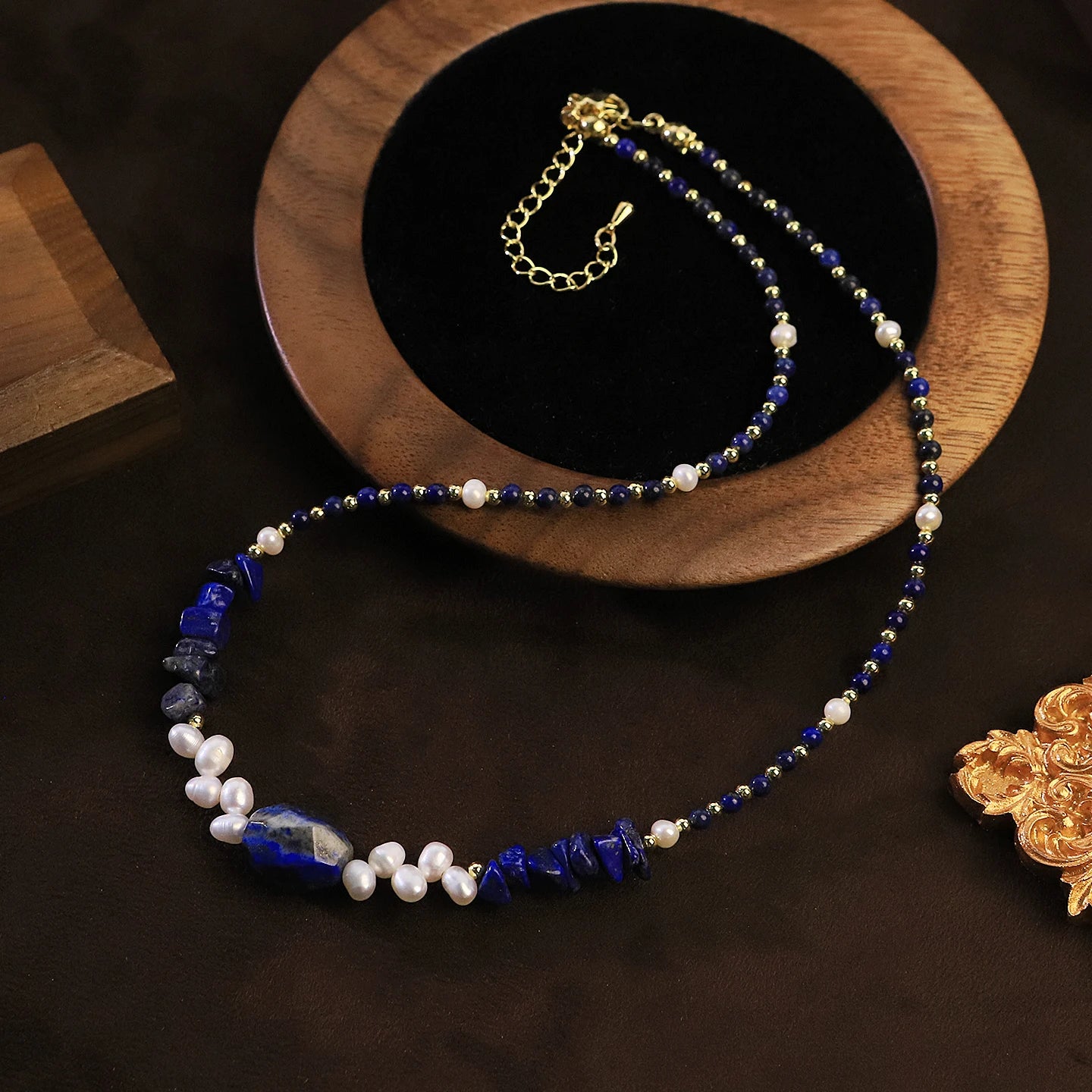 Natural Lapis Lazuli Freshwater Pearl Beaded Necklace for Women Daily Office Banquet Vintage Pearl Necklace Fashion Jewelry