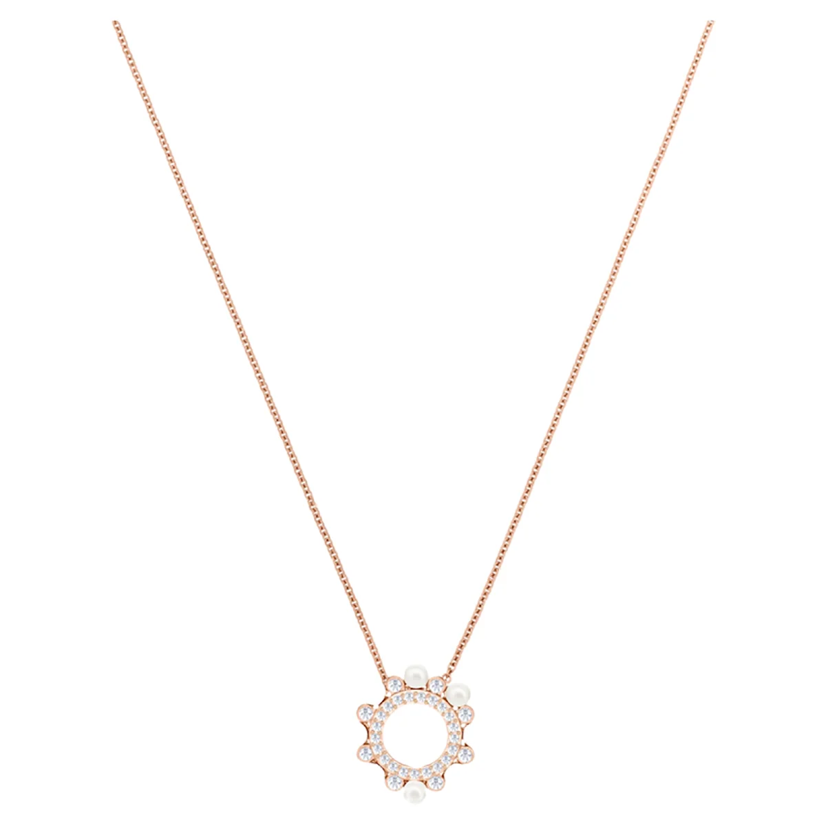 S&S Women Classic Copper Circle Crystal Zircon Pendant Necklace Silver Rose Gold Plated Sparkling Cubic Zirconia Dainty Chain Party