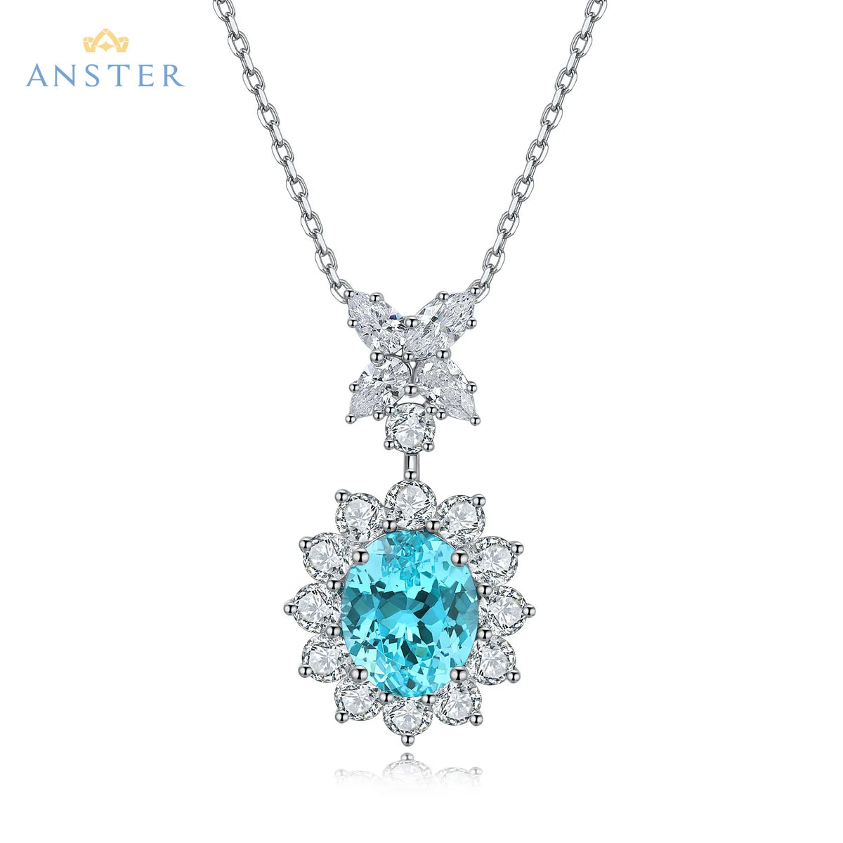 Gemfiori ANSTER Lab Grown Heart Cut Paraiba Necklace for Women 925 Sterling Silver Link Chain Pendant Necklace for Gift Party Anniversary
