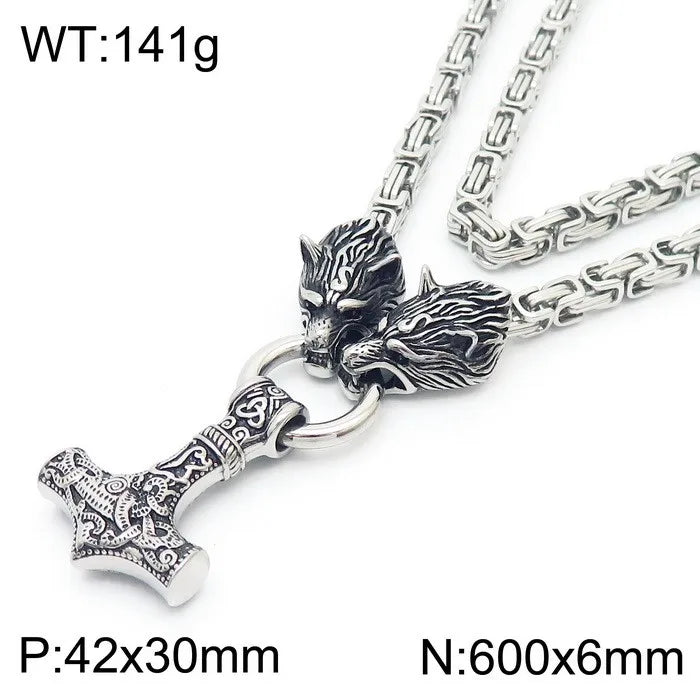 REBEL VIKING Nordic Wolf Head Pendant – 316L Stainless Steel Men's Gold & Silver Punk Charm