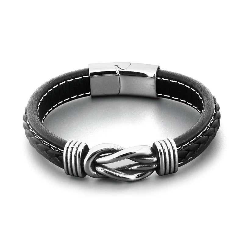 KALEN 210mm Men Vintage Multiple Style Stainless Steel&Cowhide Leather Bracelets