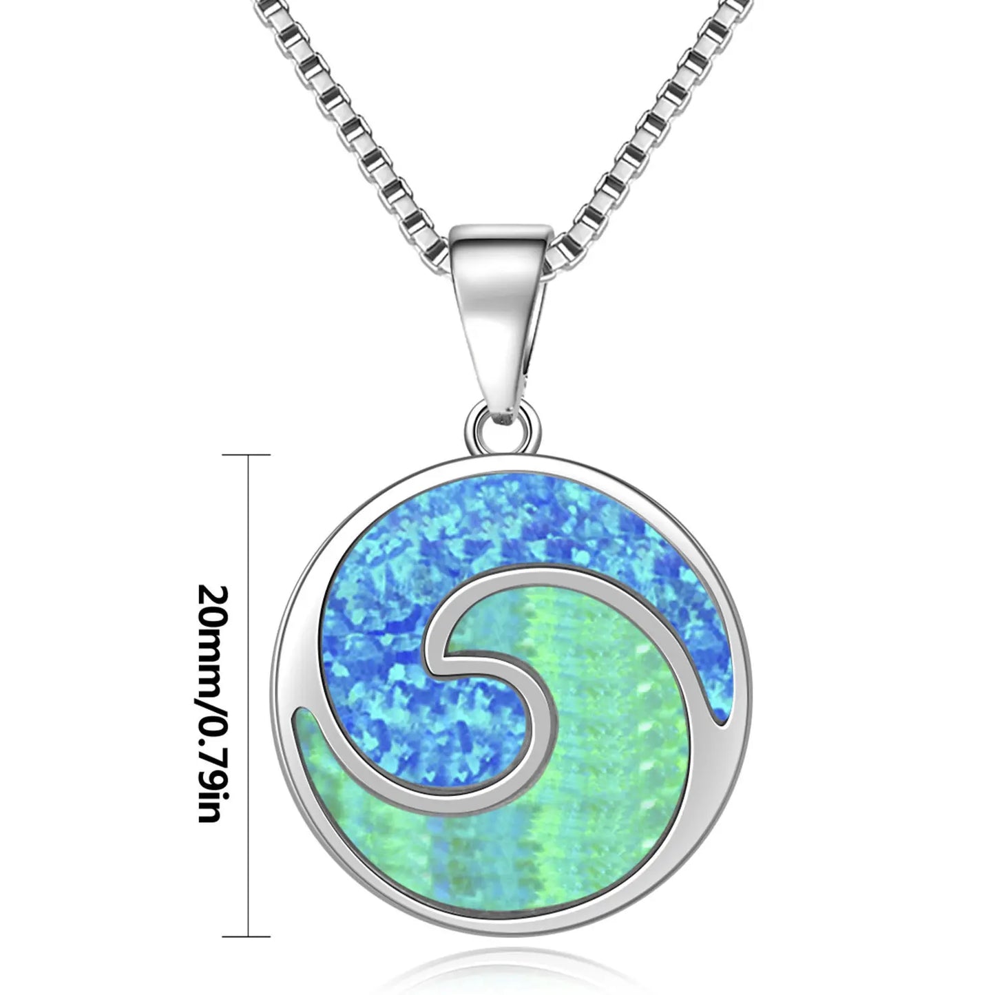Aobao Christian Silver Plated Copper Link Chain Minimalist Surf Wave Pendant Opal Sweater Necklace Gift