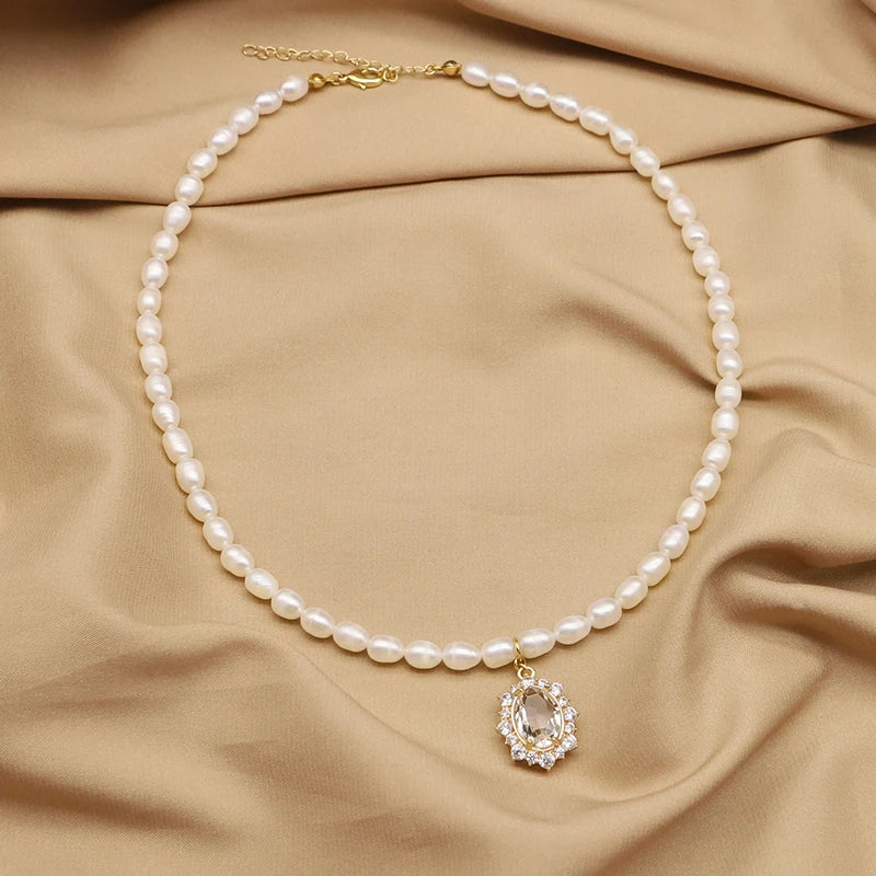 Simple Zircon Butterfly Pendant Freshwater Pearl Necklace Baroque Enamel  Gold Plated Luxury for Girls Necklace Fine Jewelry