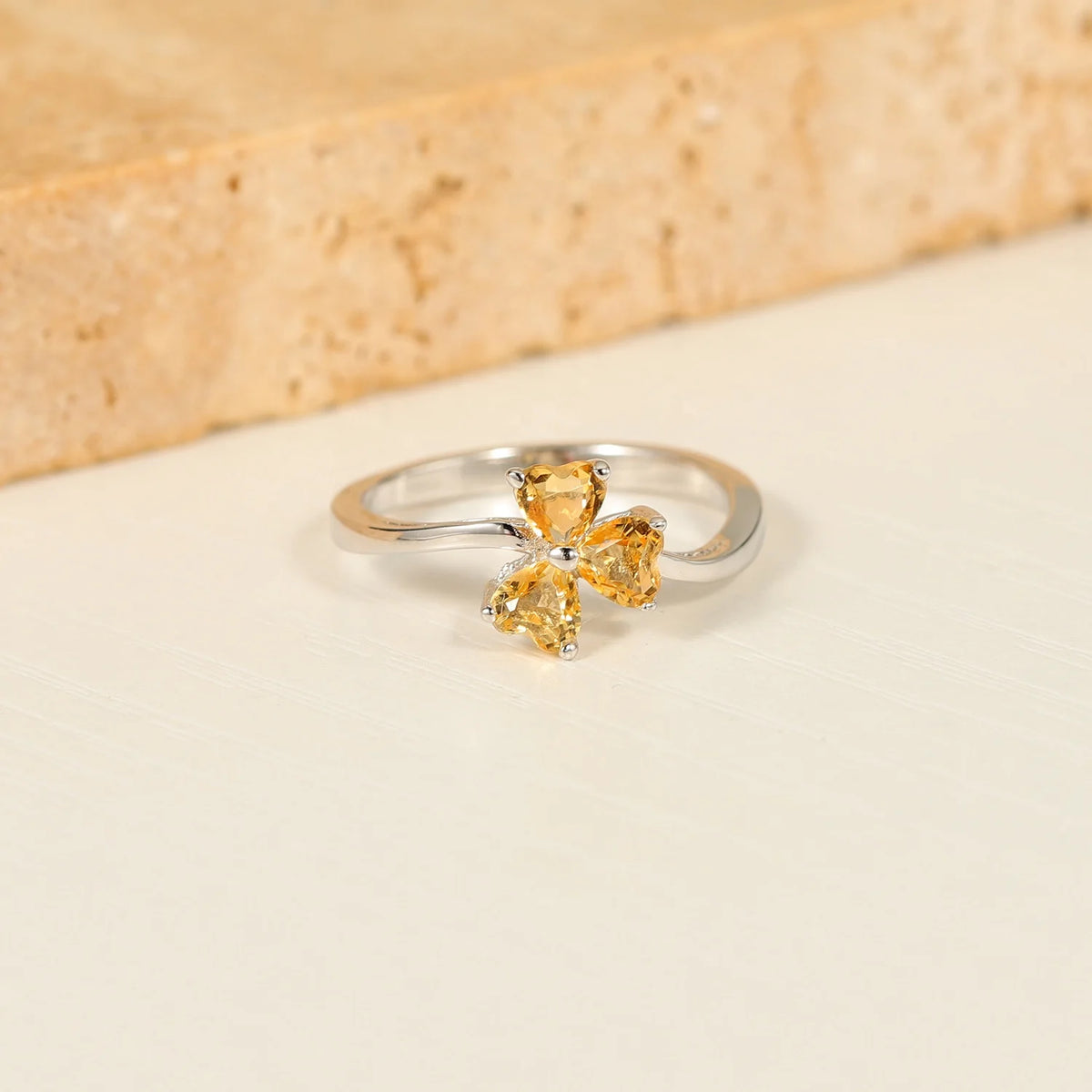 ArtistA A380 Abiding Delicate Curved Wave Shank Triple Heart Cut Natural Citrine Amethyst Rhodolite Topaz Gemstone Clover Flower Rings