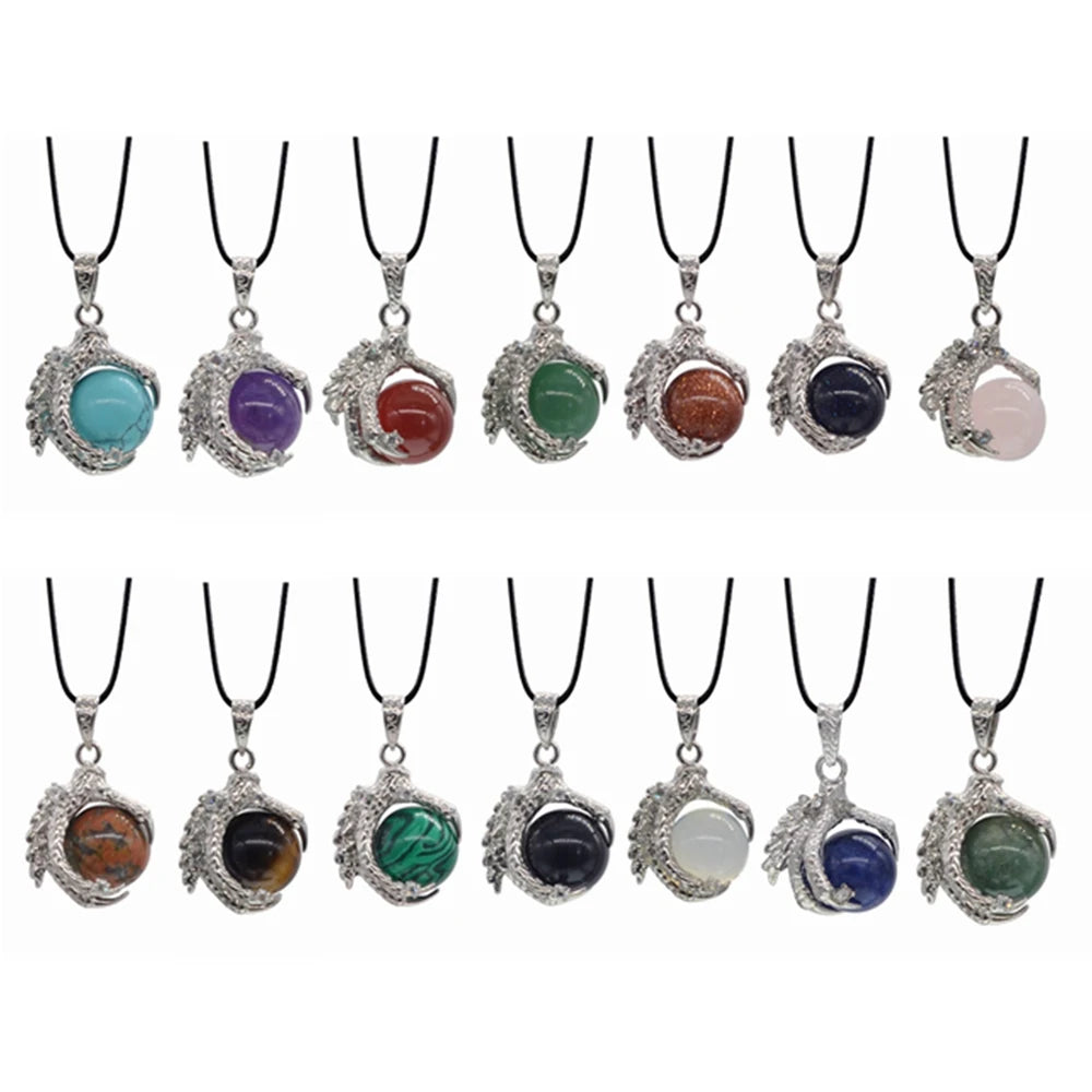 REDheart Womens Dragon Claw Pendant Necklaces Natural Gem Stone Beads 16mm Ball Crystal Quartz Women Men Yoga Gothic Jewelry