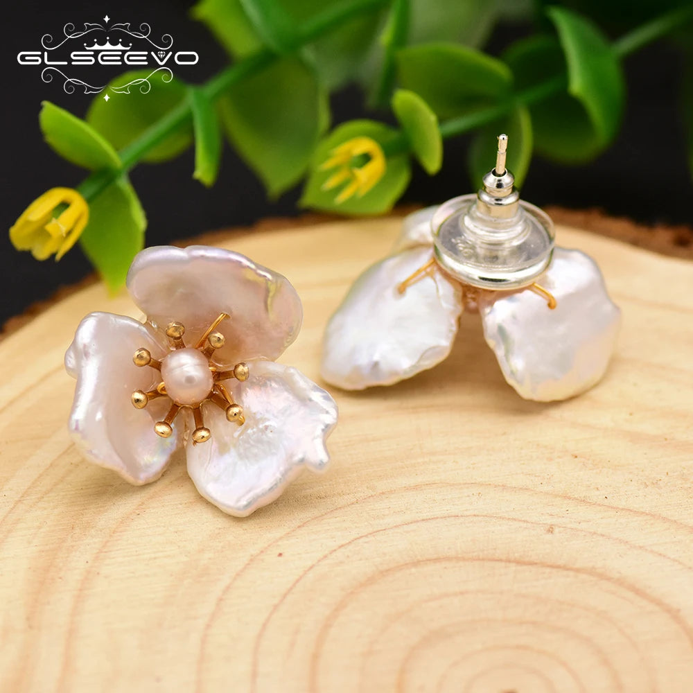 New Jewelry Yiwu Wholesale Natural Baroque Pearl Stud for Women Flower Earrings Korean Wholesale Bulk 18K Gold Plated Jewelry