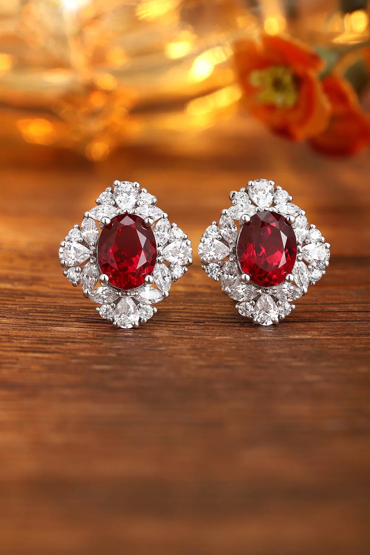 Gemfiori Anster High Quality S925 Lab Grown Ruby Earring Stud Dainty Gemstone Stud Earrings for Women Daily Wear Gift