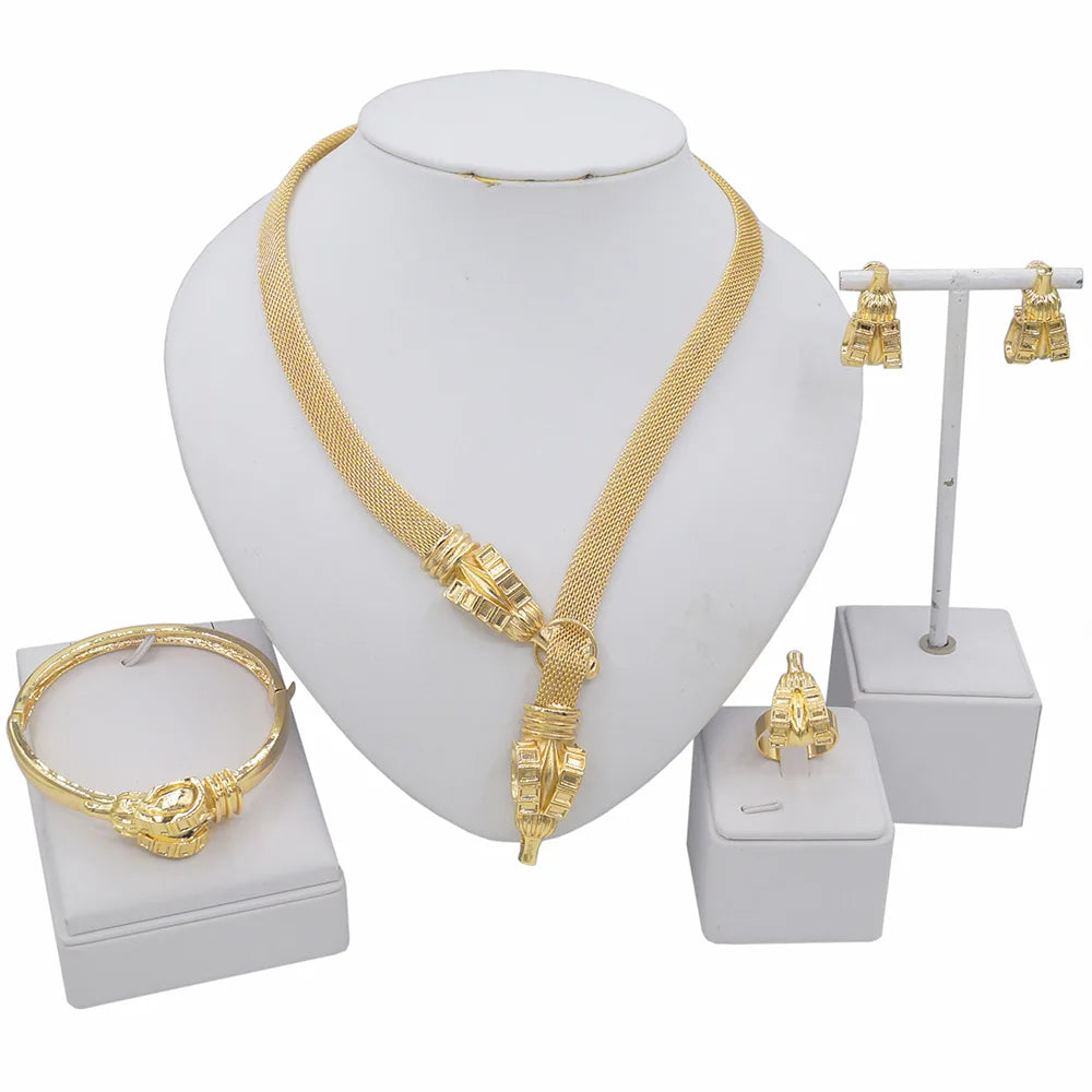 Zhuerrui Choking Necklace Bracelet Earrings Jewelry Set Brazilian Gold Luxury Jewelry Set Gold Plated Jewelry Set HN21010414