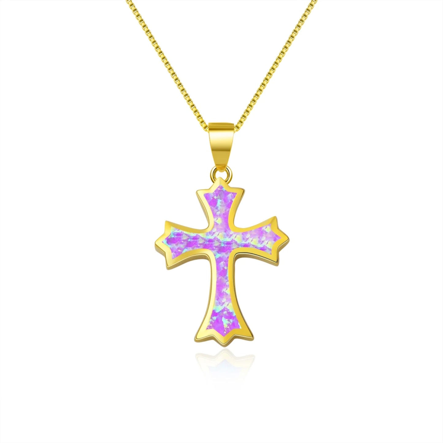 Cross Pendant Necklace Aobao Opal Inlaid Fashion Jewelry