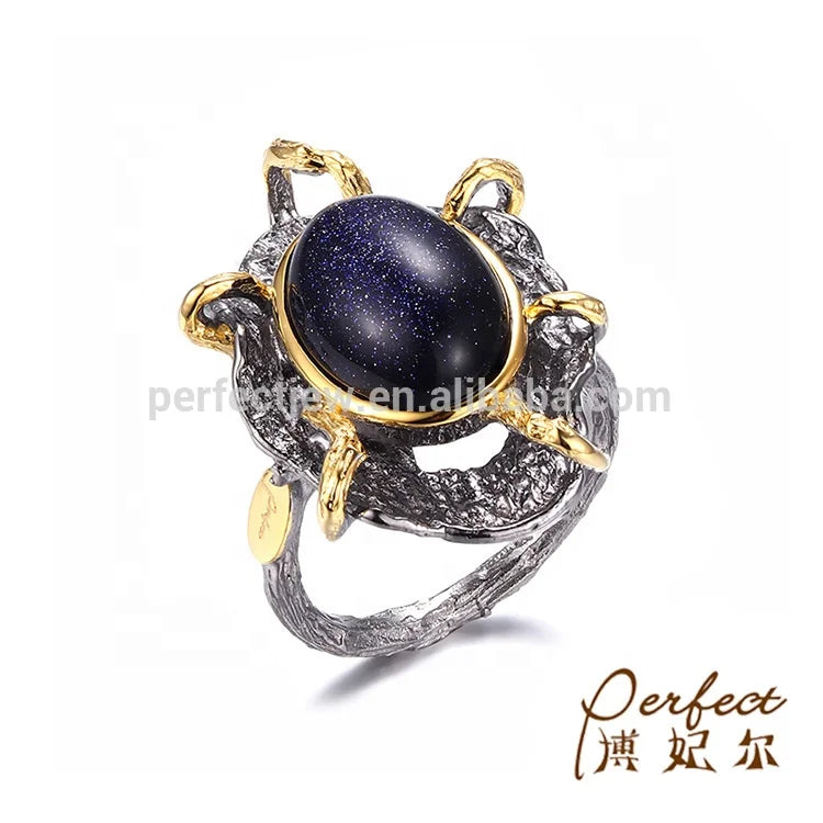 Antique Style Recycled Royal Blue Lab 18K Gold Plated Cz Ring 925 Sterling Silver Ring Wholesale Jewlery/jewelry  Rings Stone