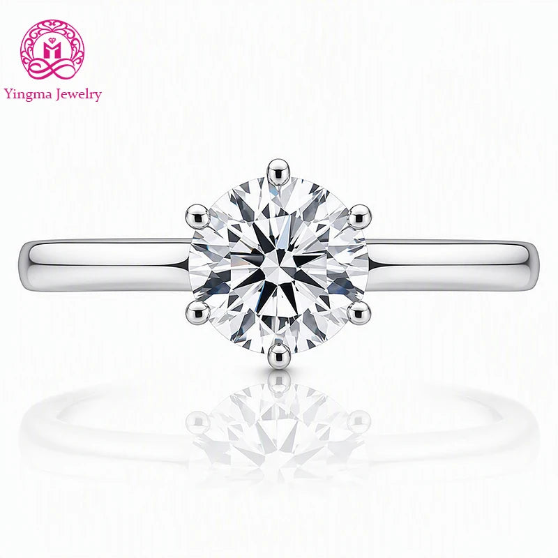 Gemfiori Minimalist 6 Prong Lab Grown Diamond Ring 1CT D VVS1 VVS2 Round Brilliant Cut 9K 10K 14K 18K Gold Sleek Women Daily Wear Ring