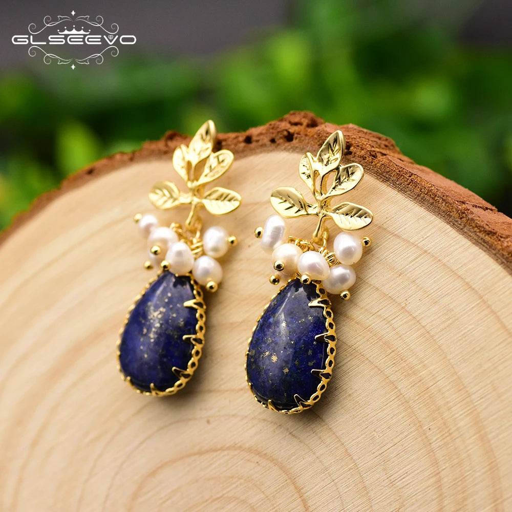 Natural Freshwater Pearl Long Tear Drop Genuine Gemstone Earrings Leaf Monki Earrings for Women Luxury Handmade Fine Jewelry