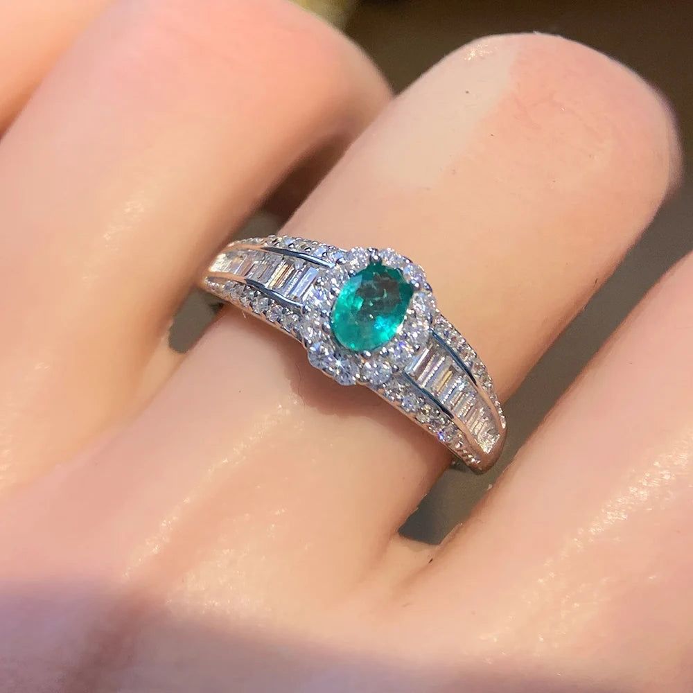 Gioiellieri Natural Green Emerald Ring with 925 Sterling Silver for Women May Birthstone Fine Jewelry Vintage Style Wedding Engagement Party