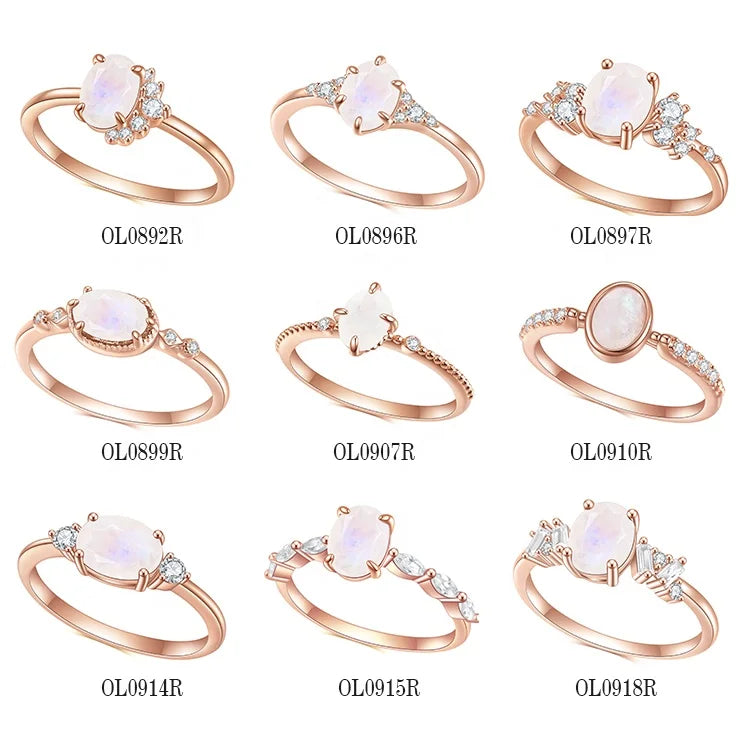 Gemfiori Abiding Fine Jewelry Delicate Fashion Rainbow Milky Moonstone Gemstone Ring Jewelry for Women