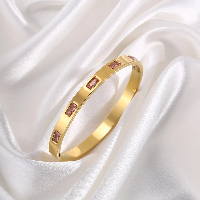 REBEL Stainless Inoxydable Stainless Steel 18K Gold Plated Roman Women Fashion Jewelry Bracelets Bangles