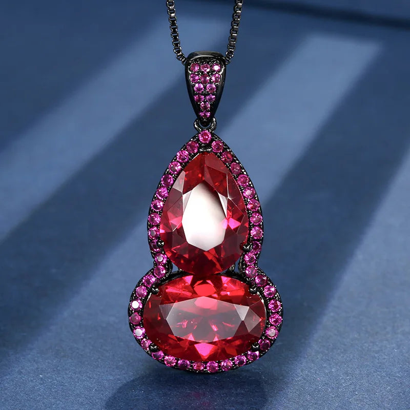 S&S New Personalized and Fashionable Gourd Droplet Shaped Red Pendant with a Light Luxury and Exquisite Necklace Temperament
