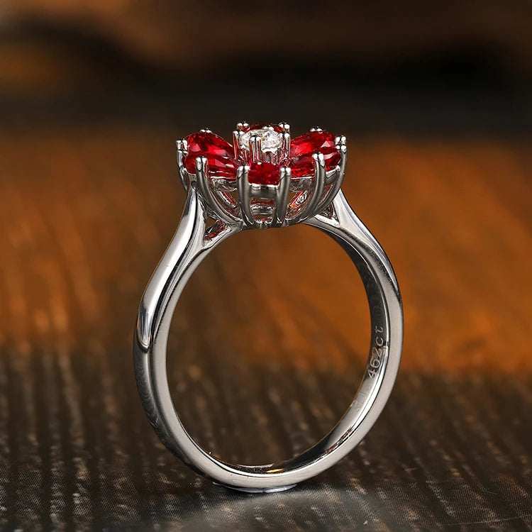 Gemfiori Best Quality 925 Silver Rings Emerald Ruby Sapphire Engagement Wedding Party Jewelry Pear Cut Rhodium Anniversary