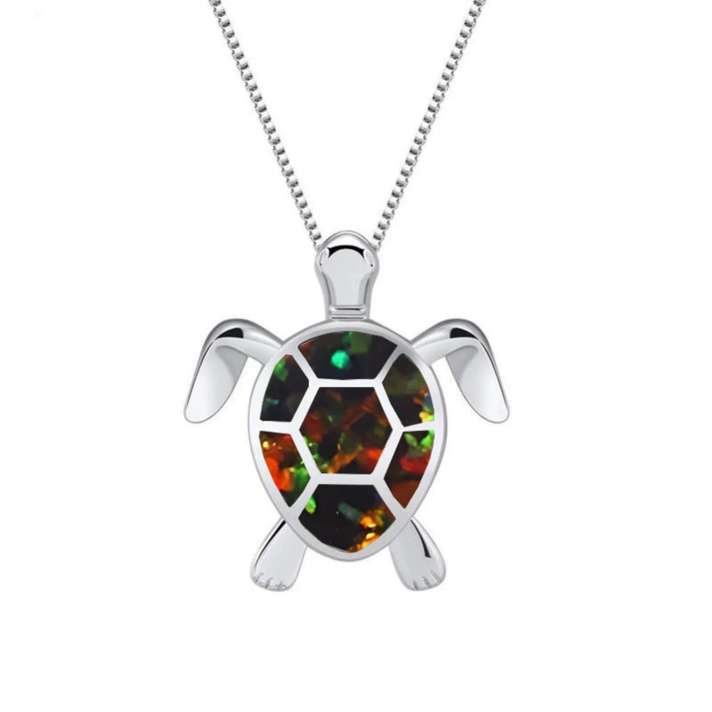 Trendy Copper Opal Turtle Pendant Necklace-Dainty Sweater Chain Link for Women Fashion Jewelry