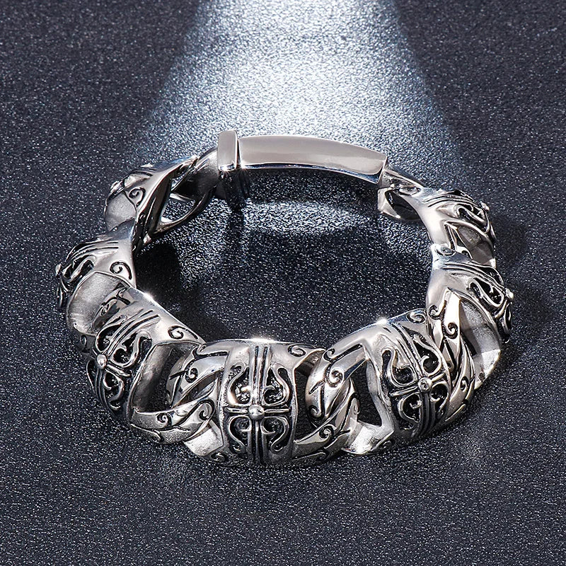 KALEN Mens Punk Style Fine Jewelry Fashion Bracelets Stainless Steel Bold Skull Links Bracelet