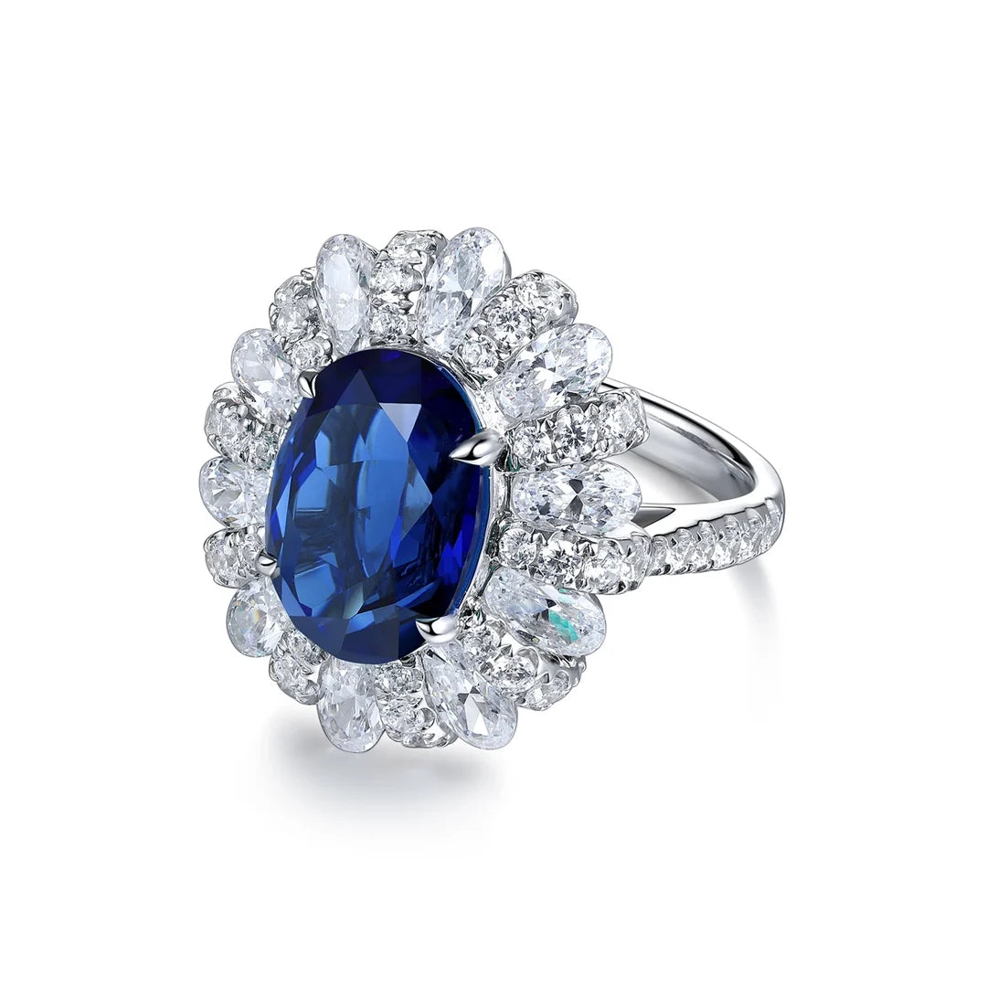 Gemfiori Jewelry Trendy High Quality S925 Silver Cultivated Sapphire Ring Unisex Engagement Ring for Wedding Party or Gift