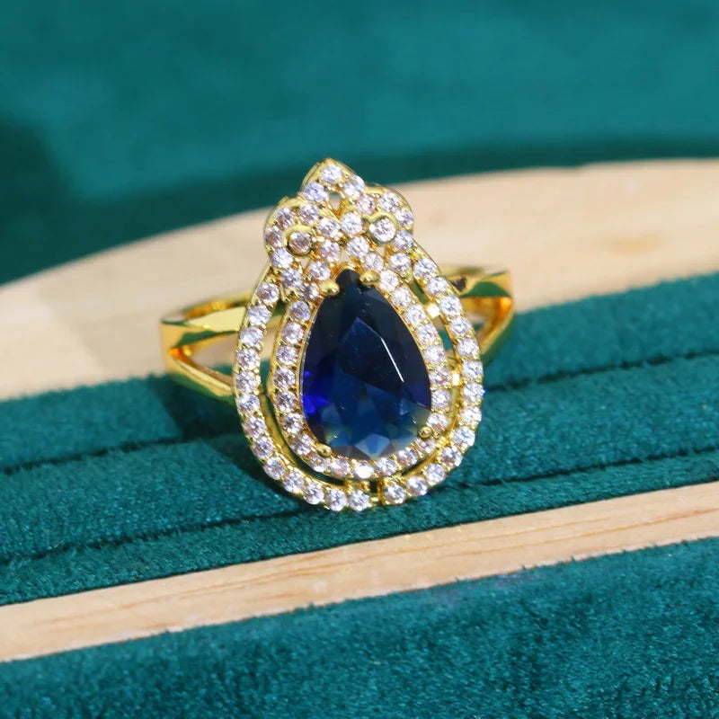 XOTICA Blue Zircon Jewelry Set for Women Gold Color Earrings Necklace Pendant Ring for Party Wedding Great Birthday Gifts for Friends